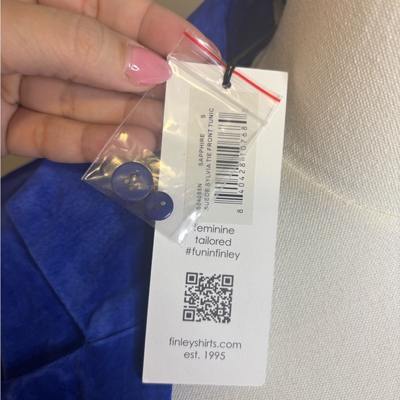 Finley NWT Blue Suede Leather Jacket Blazer Tie Front | Size 8 - Picture 8 of 8